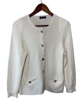 Saint James White Cotton Knit Cardigan Size 8